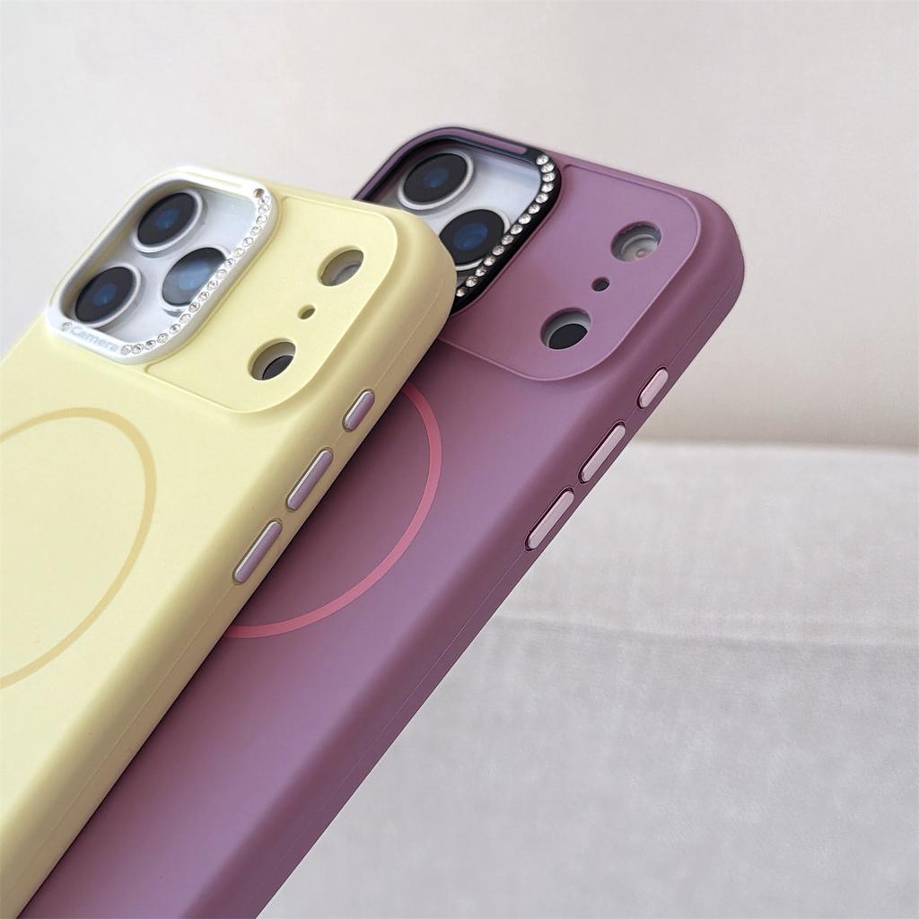 For iPhone 17 Pro Case Compatible with MagSafe Rhinestone Decor Lens Frame Silicone Phone Cover
