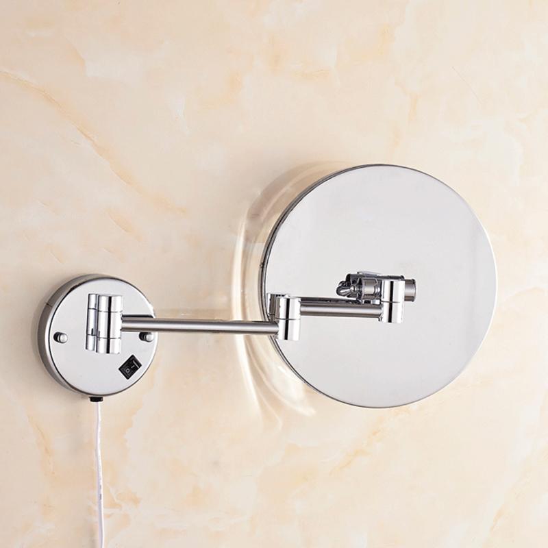 Silver Bath Mirrors 8"Wall Mounted Round One Side Bathroom Mirror LED Makeup Cosmetic Mirror Magnifying Lady's Private Mirror