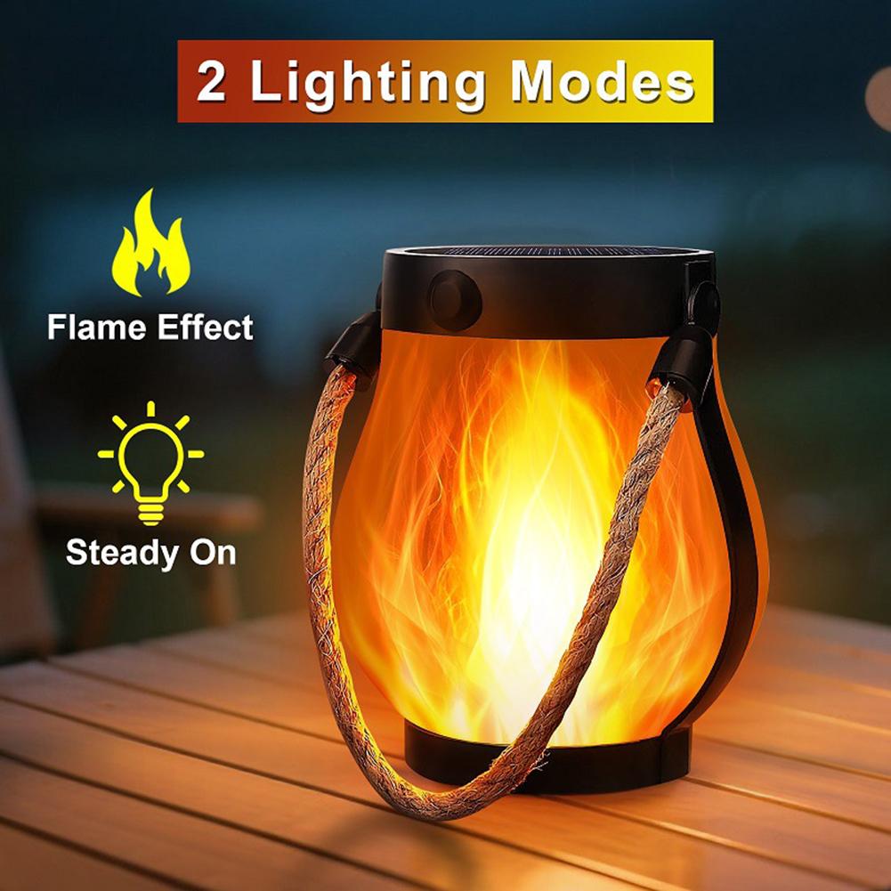 Solar Flame Light Rechargeable Hanging Courtyard Decoration Garden Lantern Lighting Lamp with Hemp Rope Outdoor Camp Decor Lamp