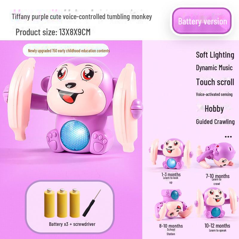 Детская светящаяся игрушка-обезьянка с голосовым управлением: Поощряет ползание у младенцев и способствует развитию навыков держания головы вверх.