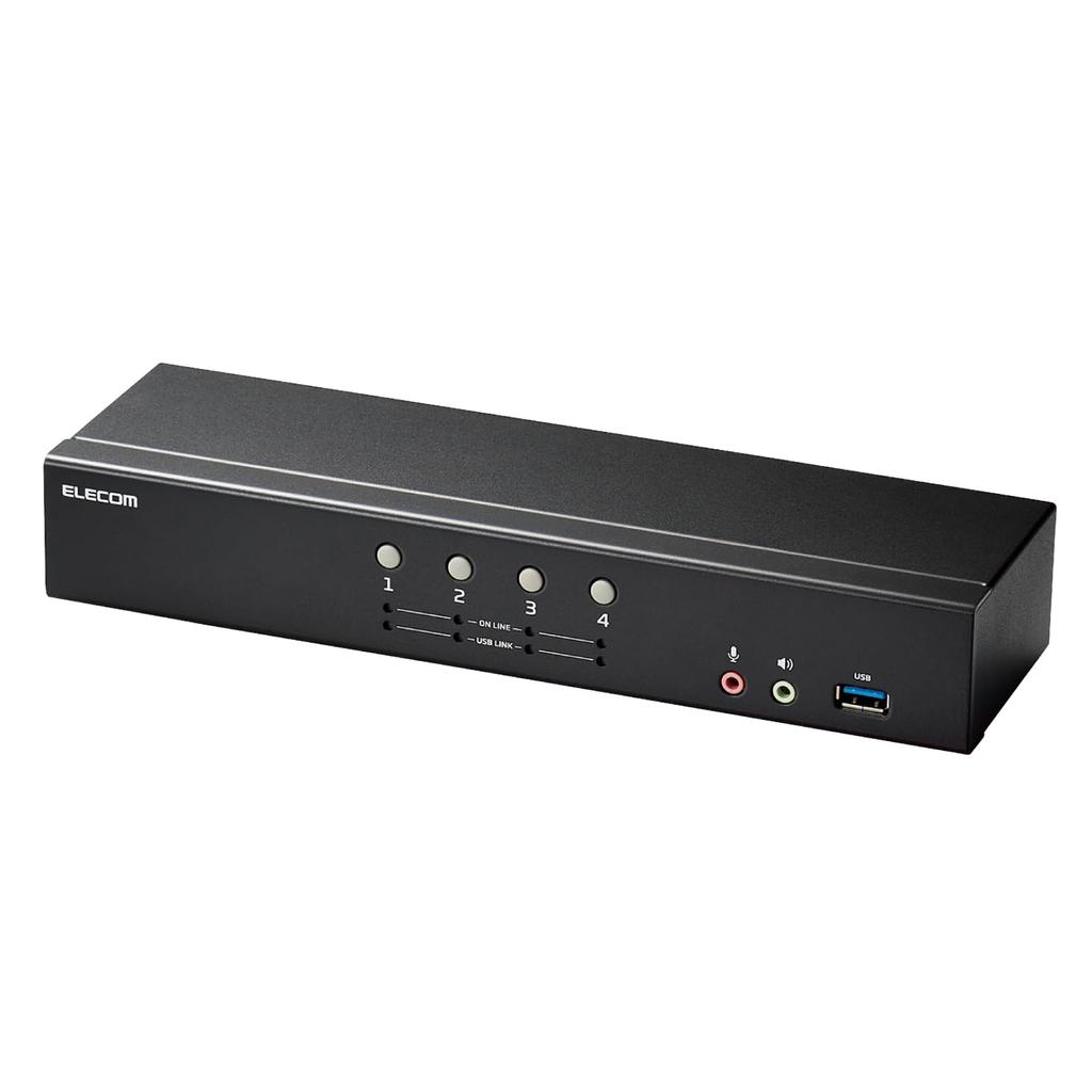 ELECOM PC Switcher KVM Switch 4 порта для переключения 4 ПК с функцией эмуляции 4K60Hz DisplayPort(TM) KVM-NDUS4