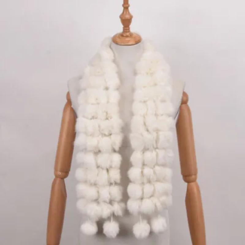 Корейская версия осенне-зимнего утолщенного теплого травяного кролика, плюшевого удлиненного четырех волейбольного шарфа из натурального кроличьего меха, модного шарфа