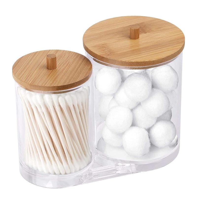 Makeup Cotton Pads Swab Storage Bin Case Cosmetics Organizer Box with Bamboo Cover for Women Makeup Holder Supplies