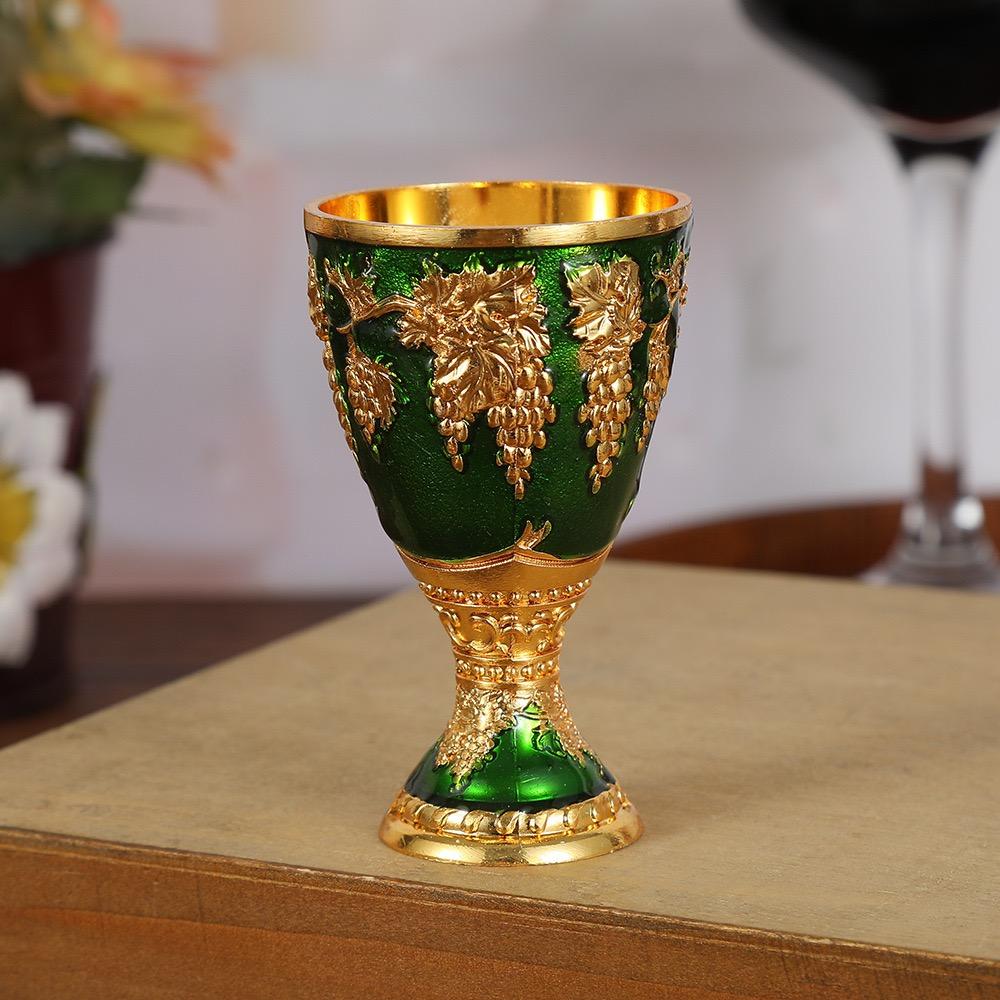 European Wine Glass, Alloy Vintage Portable White Cup, Carved Mini Spirit Vodka Cup, Tabletop Living Room Decoration, 30ml,1pcs
