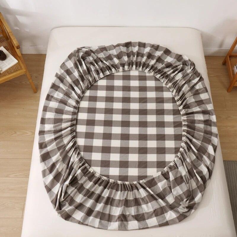 Высококачественный защитный чехол для матраса из 100% хлопка, регулируемая простыня 160x200, без наволочки, в клетку