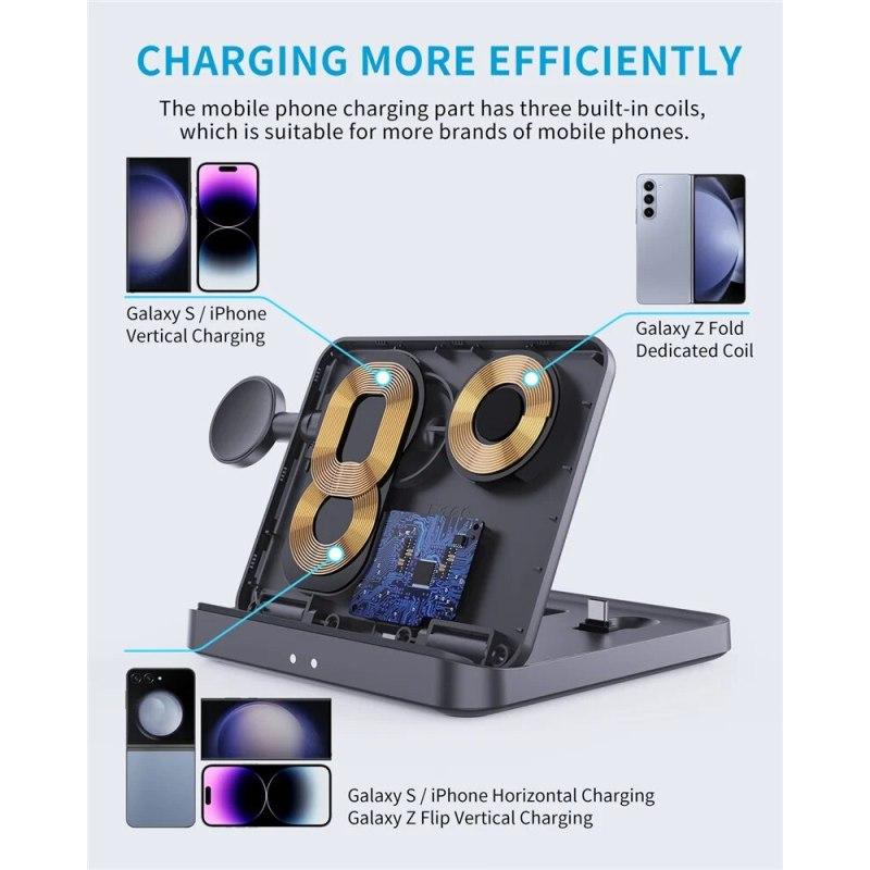 3 In 1 Wireless Charger Stand Foldable Fast Charging Station for Samsung Galaxy S23 S22 21 Flip 5 4 Z Fold Watch 5 4 Active Buds