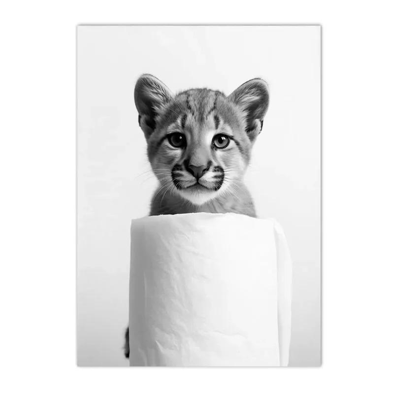 Черно-белая картина на холсте с выдрой и белкой, принты постеров, скандинавское настенное искусство, домашний декор, искусство с животными для ванной комнаты