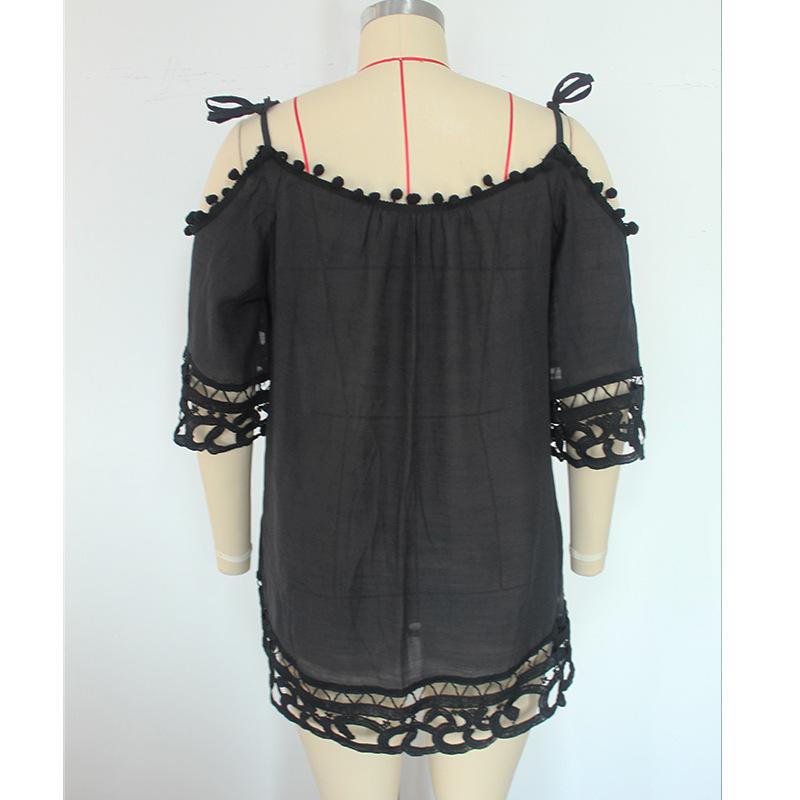 Openwork Lace Shoulder Straps Sexy Fashion Solid Color Loose Relaxing Resort Beach Sunscreen Swimsuit Cover