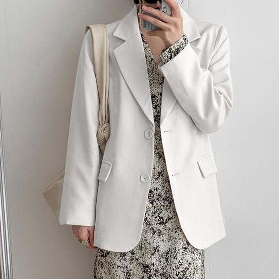Женский пиджак с лацканами, длинный рукав, однобортный пиджак с клапанами, однотонный, свободный крой