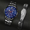 2pcs/set Fashion Men's Calendar Watch, Men's Business Stainless Steel Quartz Watch & Bracelet Necklace Set