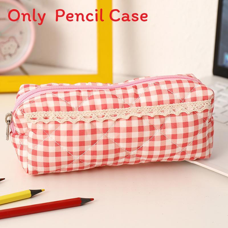 Cute Korean Style Grid Pattern Pencil Organizer With Spacious Interior For Students And Kids