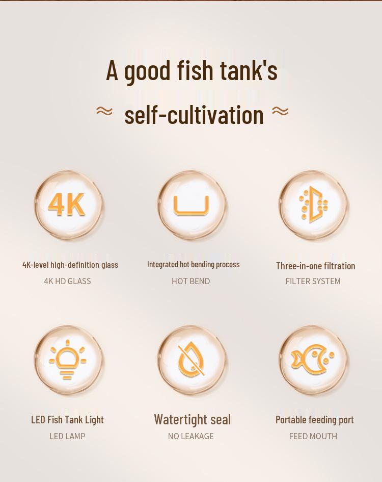 2024 Настольный прямоугольный стеклянный аквариум - Экологичный, Легкая смена воды, Идеально подходит для гостиной и маленьких золотых рыбок