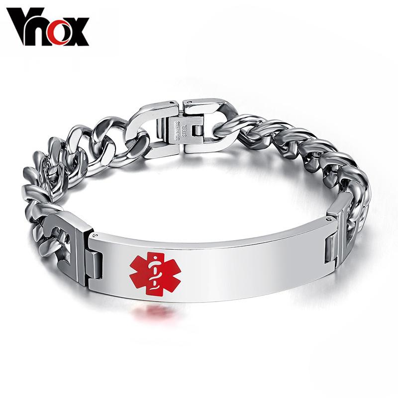 Vnox Customized Medical Remind Stainless Steel Bracelet Personalized ICE Info Emergency