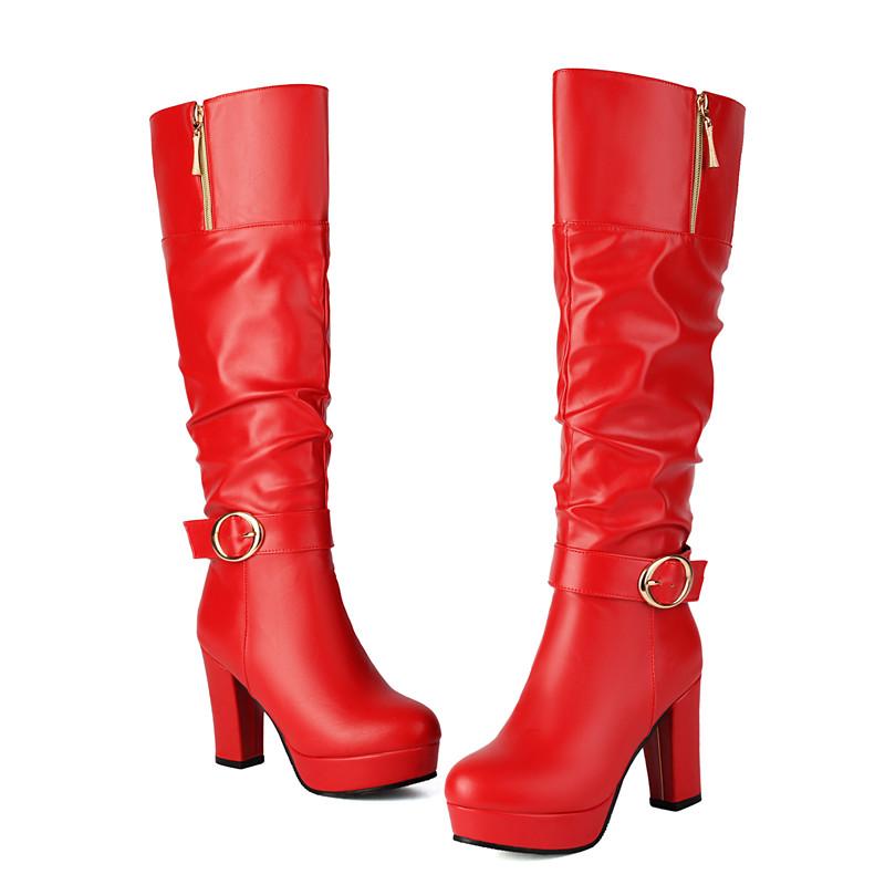 Женские сапоги на высоком каблуке осень и зима новые водонепроницаемые сапоги на толстом каблуке большого размера среднего размера