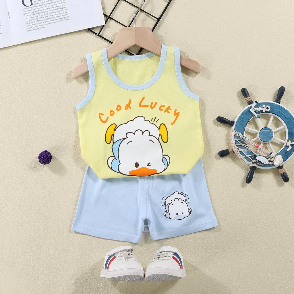 Kids Vest Set Summer Cotton Girls and Boys Vest + Shorts Set