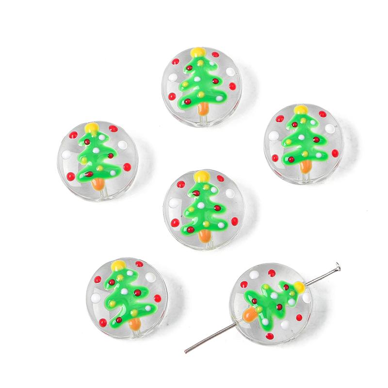 1 шт., 19 мм, рождественская серия, прозрачные цветные глазурные бусины, ручная роспись, капли масла, плоские круглые бусины для изготовления ювелирных изделий, DIY, очаровательное украшение