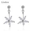 Lindon Trendy Silverring Earrings with Five Petal Flower Shape Zircon Gemstone Drop Earrings for Women Wedding Jewelry Gift