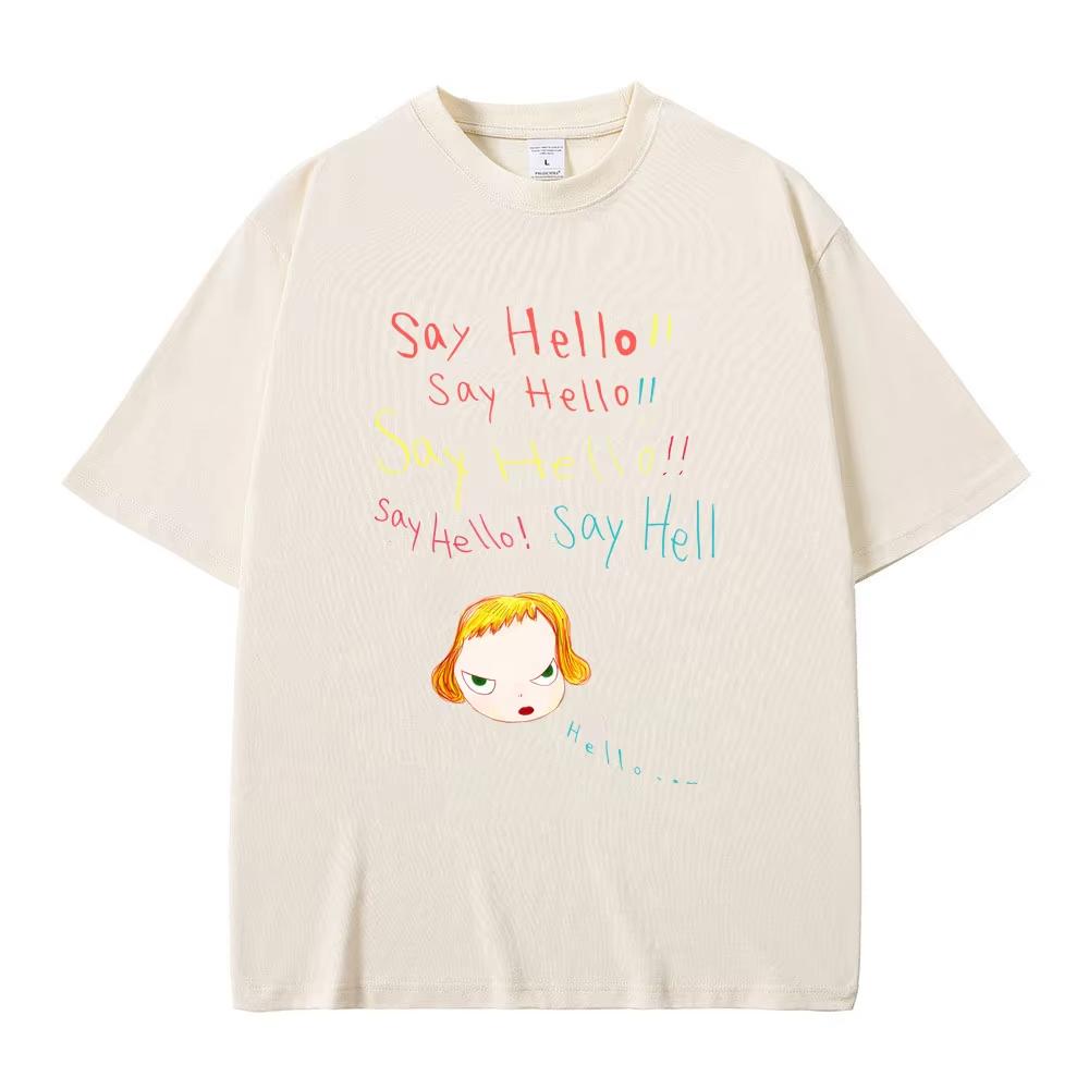 Yoshitomo Nara Say Hello Funny Meme T Shirts Summer Unisex Unisex Casual Versized Tshirt Unisex Y2k Art Aesthetic Tshirts