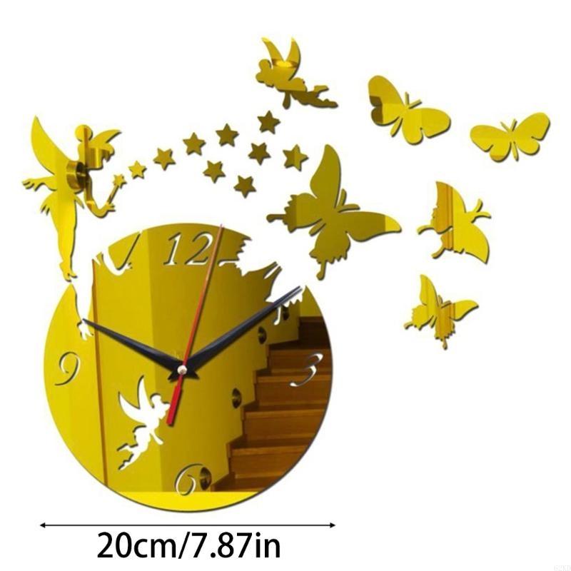 62KD DIY Mirror Acrylic Wall Clock Sticker Fairy Stars for Butterfly Living Room D