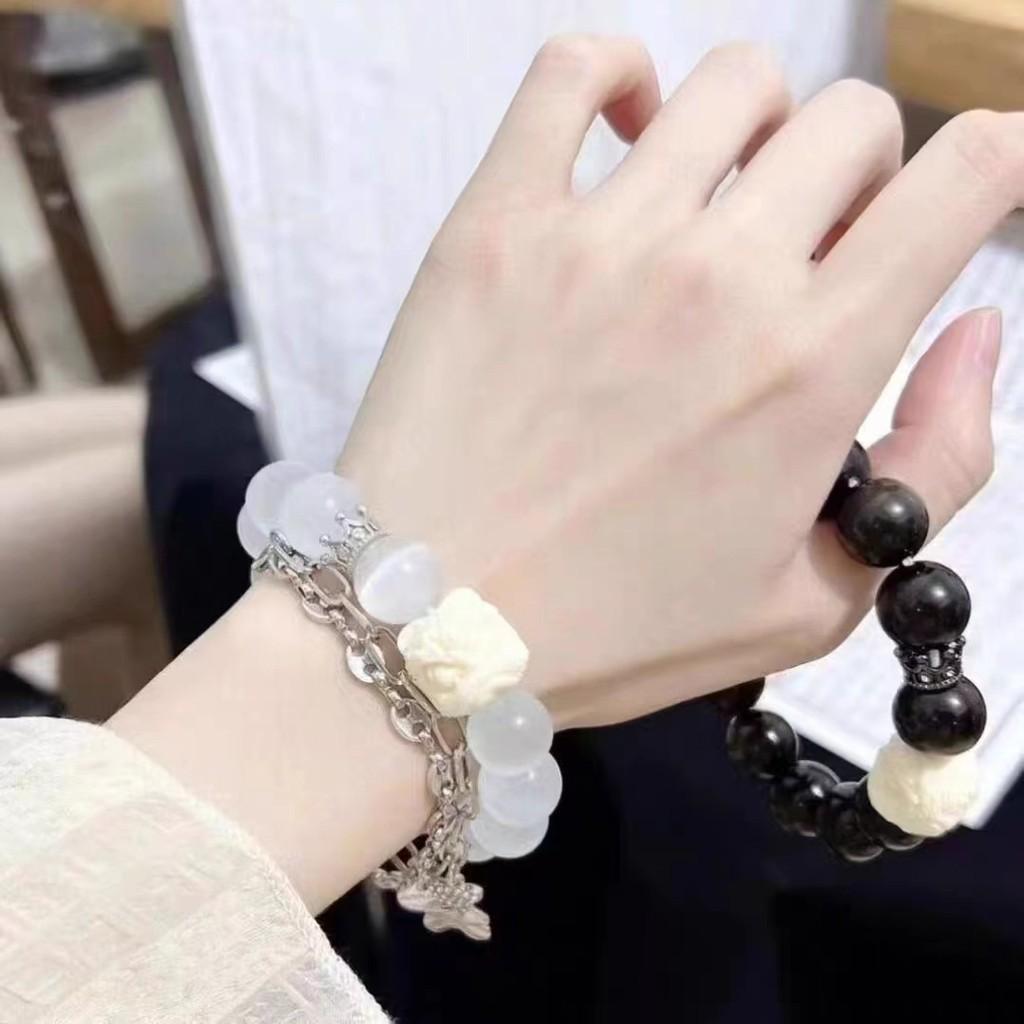Lion Dance White Glass Bracelet Unique Carving For Men And Women Retro Style Chinese