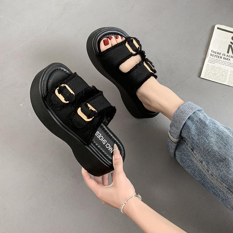 Модные летние женские шлепанцы, балетки на платформе с пряжкой, ковбойские, новая тенденция, сандалии 2025, дизайнерские, с ремешком на пятке, повседневные, женские шлепанцы, сандалии