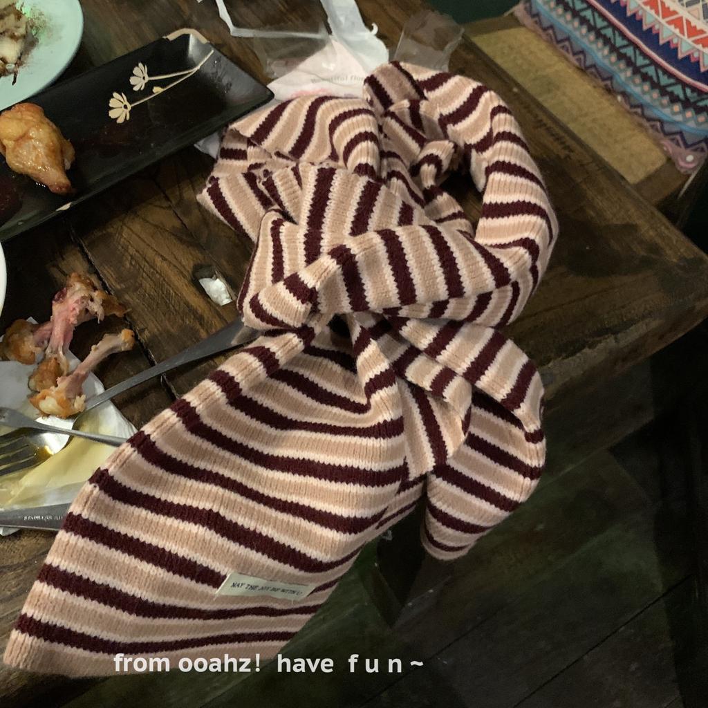 Autumn and Winter Atmosphere Scarf To Keep Warm and Color Blocked Retro Student Scarf Contrasting Color Stripes Korean Gentle Ins Style Girl