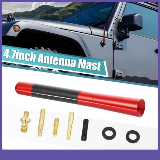 Single 12cm Car Radio Signal Antenna Mast Carbon Fiber Pattern Red Universal