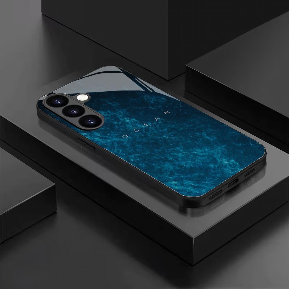 Синий океан закаленное стекло чехол для телефона подходит для Samsung Galaxy S26 S25 S24 S23 S22 S20 FE/Ultra/Plus ударопрочная задняя крышка