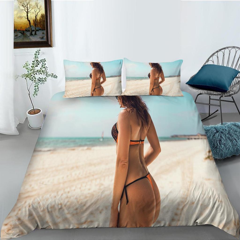 3D Bikini Bedding Duvet Cover Pillowcase 2 or 3 Sexy Beauty Printed Microfiber Fabric Single Bed Double Bed Full Size Washable Super Soft Bedding