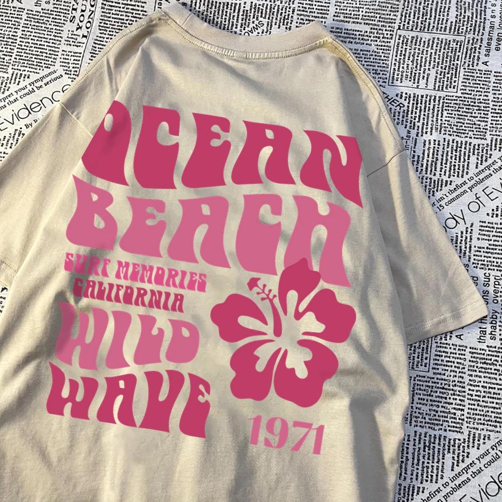 Ocean Beach Chase Sunset 1971 Loose Men Clothes Pattern O-Neck Clothing Pattern Loose Tops Simplicity Crewneck Couple T Shirts