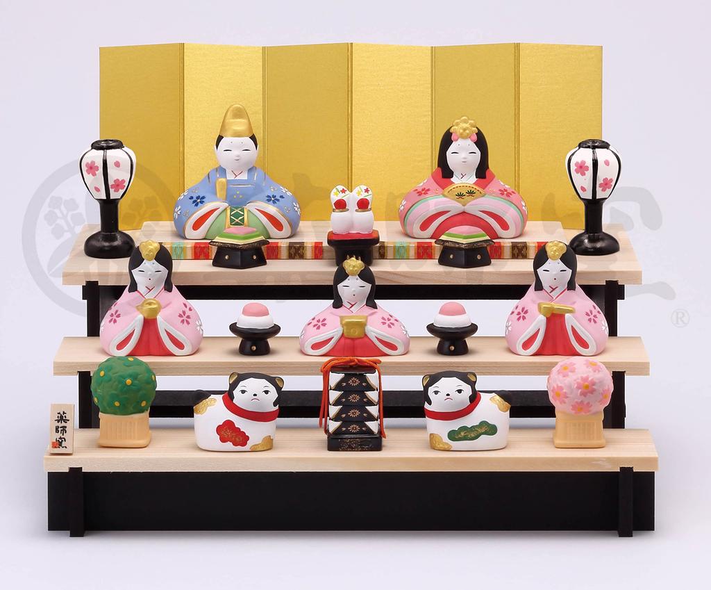 Yakushi Kiln Peach Festival Hina Nishikisai Sakura Hina Dolls, (Assembly-type Three-Tiered Display)