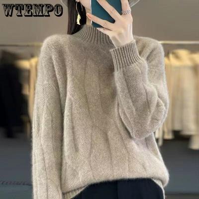 Вязаный свитер с полувысоким воротником для осени и зимы, топ с длинными рукавами, толстый свитер для женщин