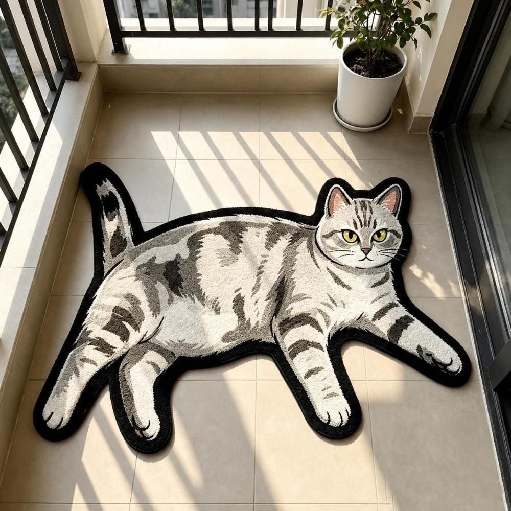 Non Slip Cat Floor Mat Absorbent Bedside Carpet Room Accessory Cat Shaped Rug Bathroom