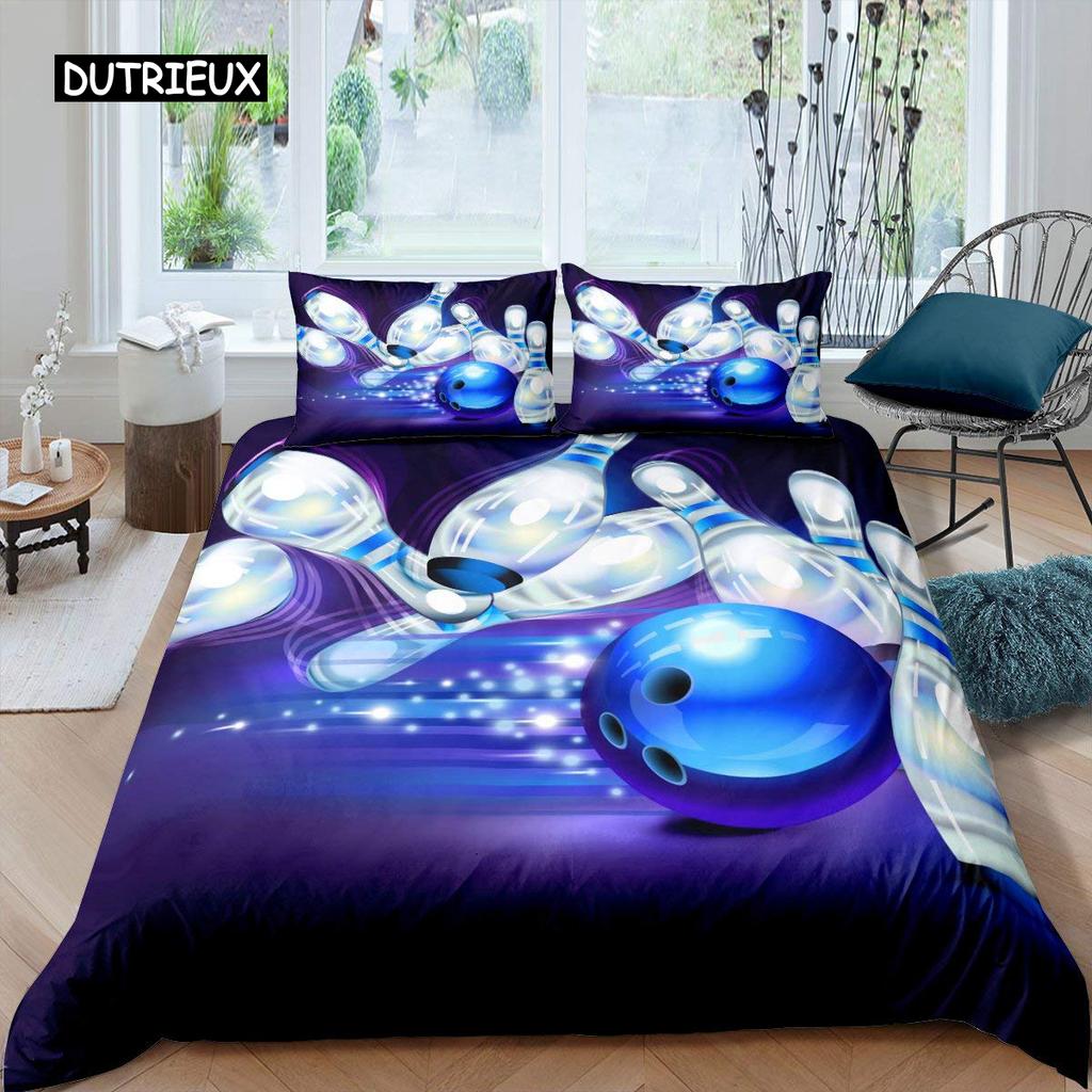 Пододеяльник для боулинга из полиэстера, спортивный пододеяльник для соревнований, спортивные игры, звездное небо, голубая линия, комплект постельного белья, двуспальная кровать размера «king-size»