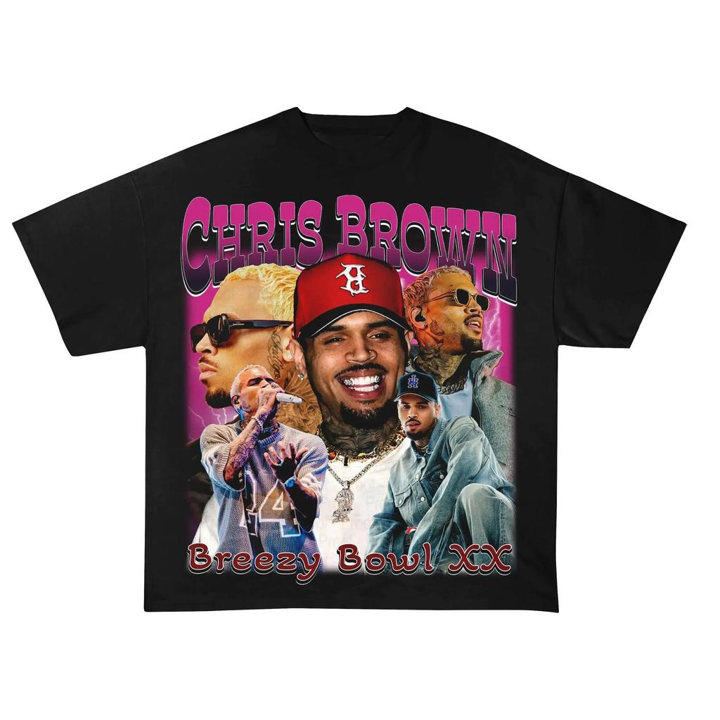 Летняя футболка с круглым вырезом из хлопка с принтом Chris Brown Breezy Bowl XX Concert Tour, хип-хоп, мужская, большая, уличная, для активного отдыха, с коротким рукавом