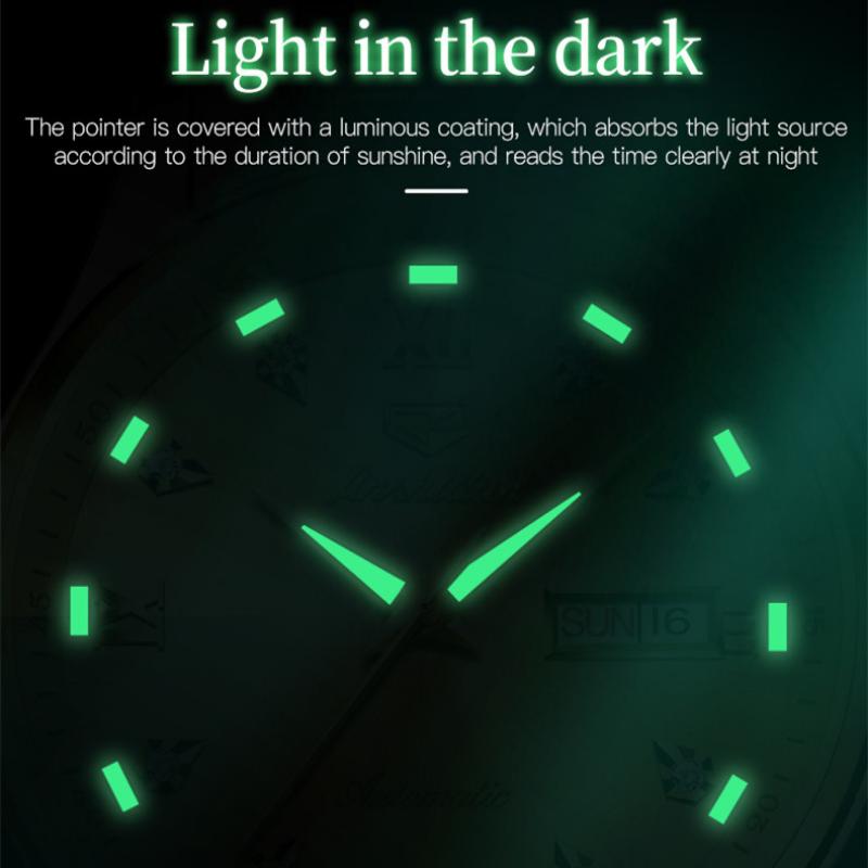 JINSHIDUN Новые деловые и развлекательные мужские часы, полностью автоматические механические часы с двойным календарем и ночной подсветкой, водонепроницаемые часы высокого класса