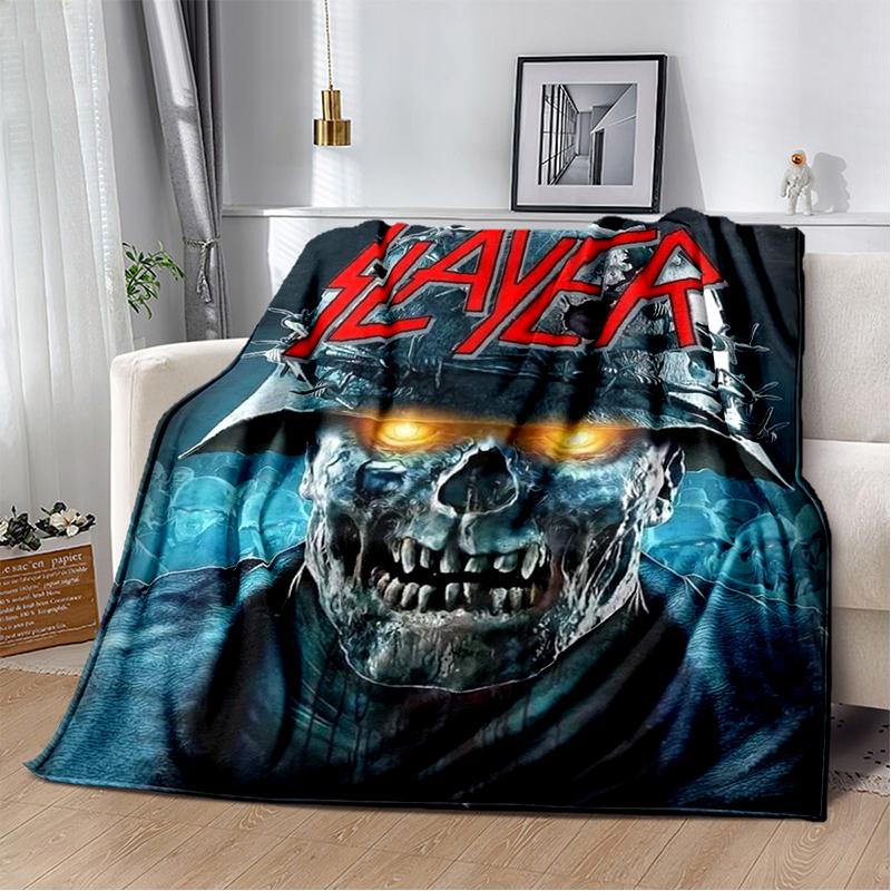 3D ретро одеяло с изображением логотипа группы Slayer, тяжелый металл, рок, мягкое плед-покрывало для дома, спальни, кровати, дивана, дорожное покрытие, подарок для ребенка