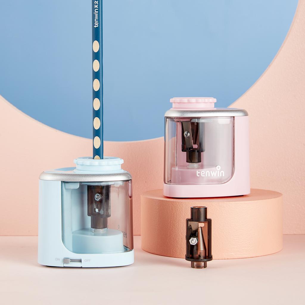 Электрическая точилка для карандашей tenwin, портативная, с питанием от аккумулятора, для 68 мм, поддержка карандашей, ручной режим для