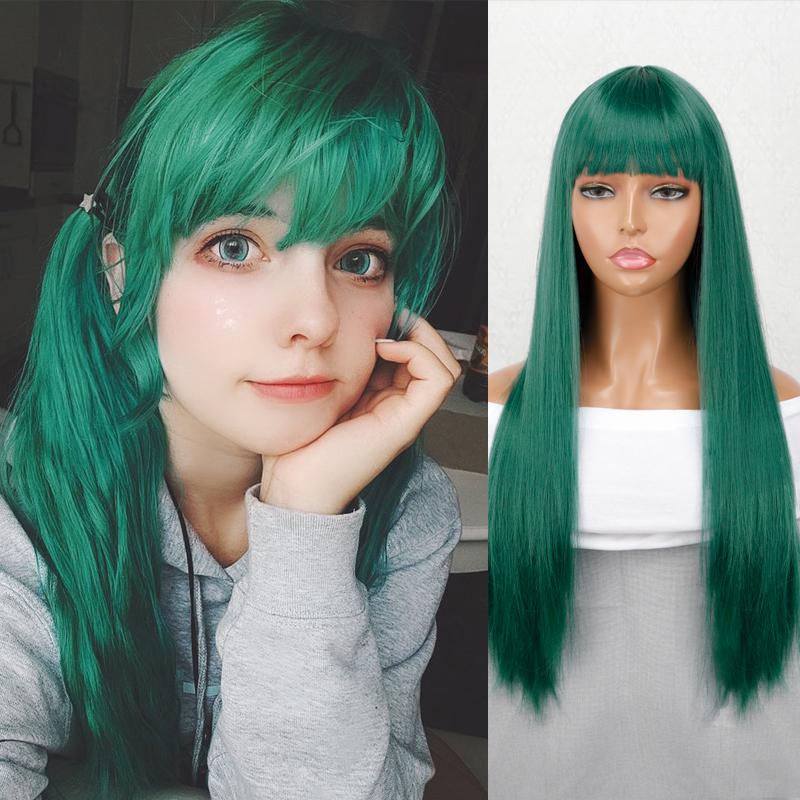 MISS WIG Длинные прямые волосы из натурального термостойкого волокна, черный парик для женщин, повседневные парики, розовые, красные парики для косплея