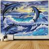Ocean Dolphin Tapestry Sunset Ocean Waves Art Wall Hanging Tapestry for Living Room Bedroom Dorm Room Aesthetics Home Decor