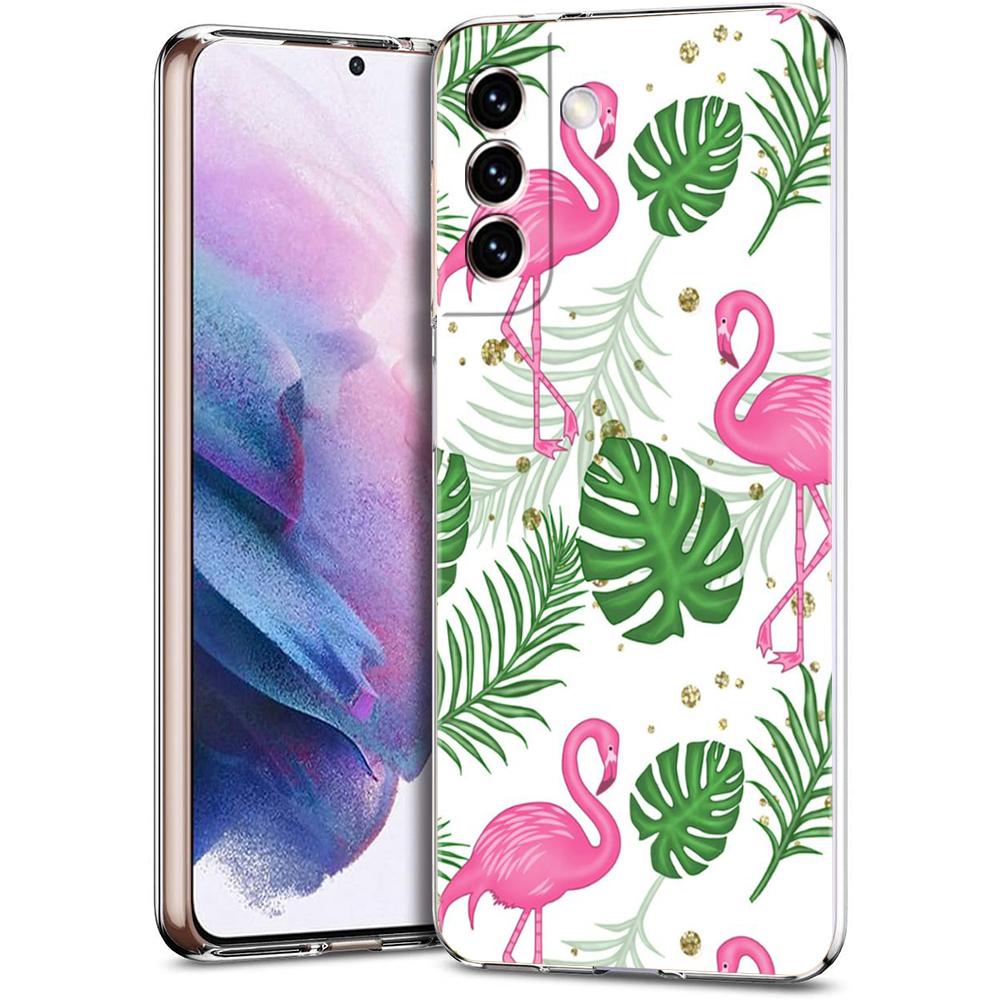 Чехол для телефона Samsung Galaxy S24 Ultra S23 FE S22 S20 S21 5G S10 S9 Plus S10E S8 Мягкий Прозрачный милый Розовые Фламинго лист Чехол