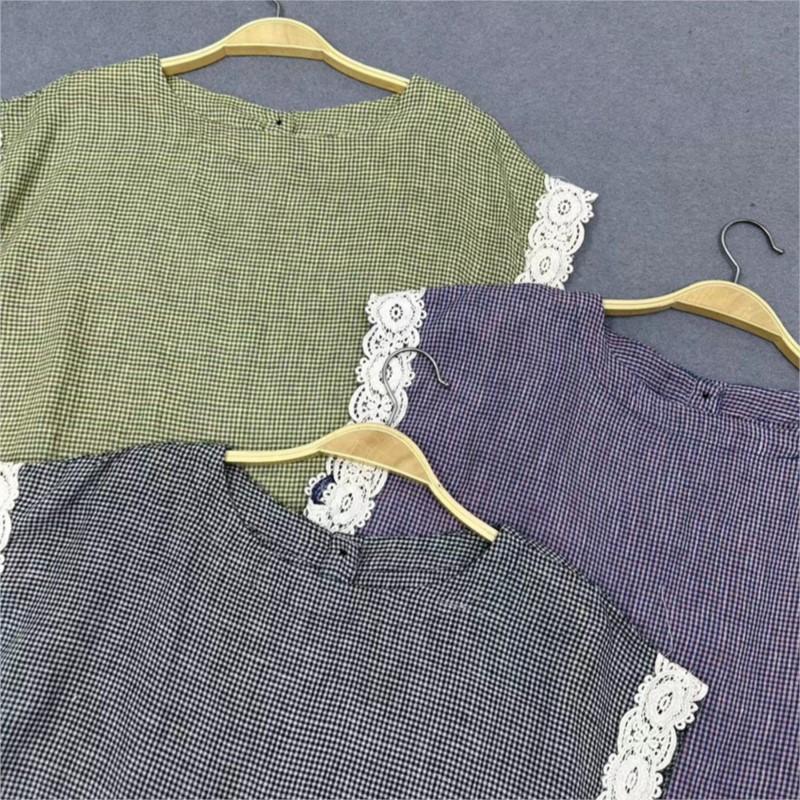 Johnature Универсальные свободные клетчатые кружевные топы без рукавов, летние японские винтажные жилеты на пуговицах с круглым вырезом, женские топы