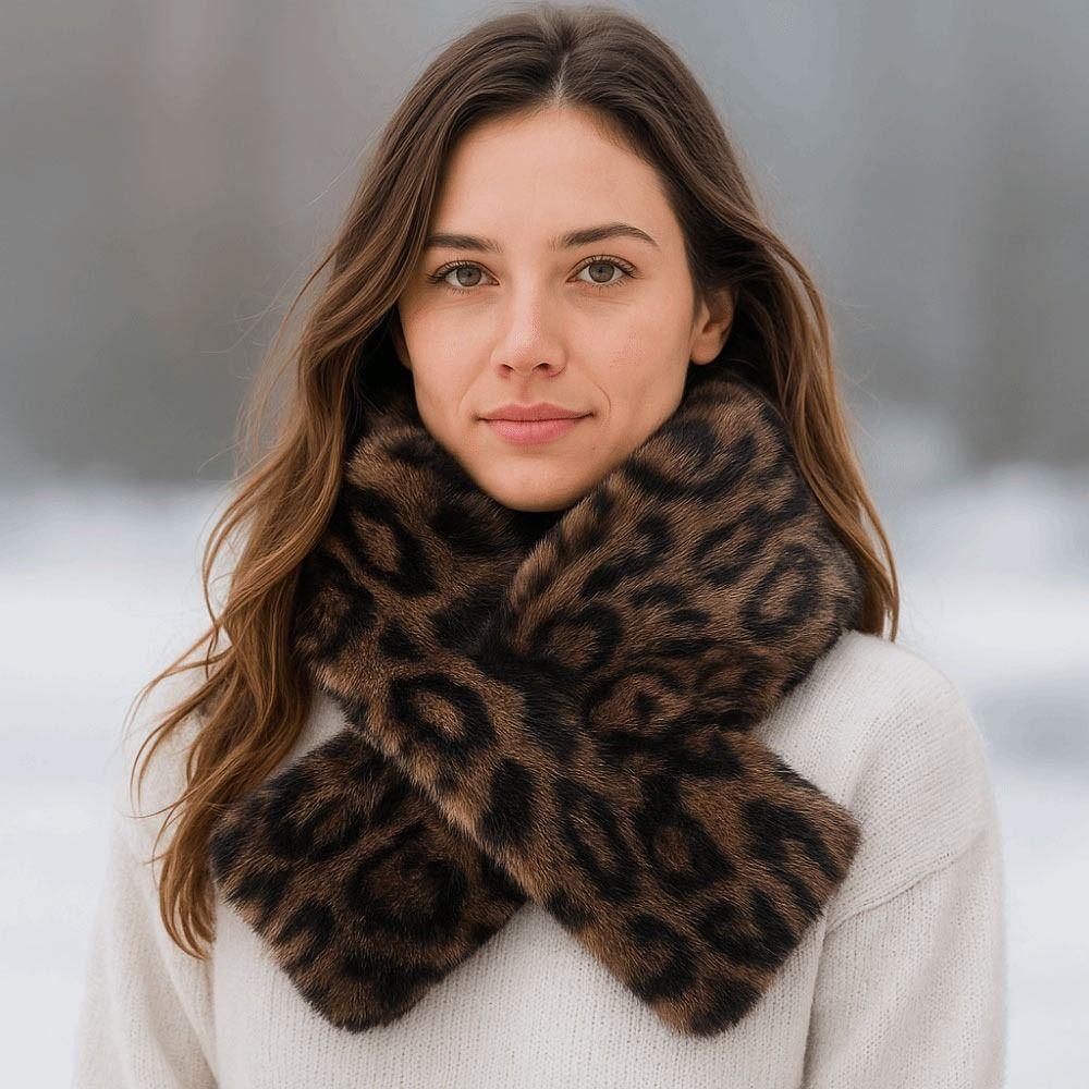 Soft Leopard Print Scarf Windproof Winter Scarf Outdoor Cross Scarf Women's Wear