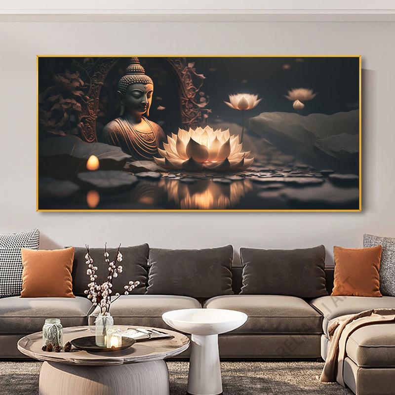 Абстрактная статуя Будды и цветок лотоса, холст, картина, настенное искусство, религия, буддизм, HD-изображения для гостиной, настенный декор Quadro