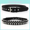 Punk Leather Style Belt With Three Row Hollow Square Buckle Bullet Design Head