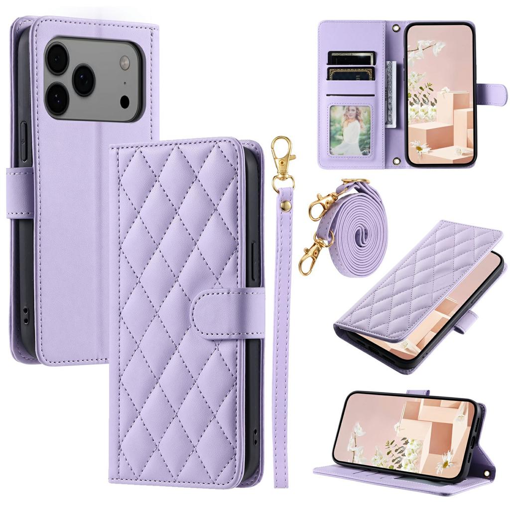 For iPhone 17 Pro Case Wallet Rhombus Grid PU Leather Phone Cover