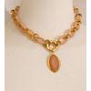 Yhpup Resin Acrylic Handmade Chain Oval Pendant Fashion Statement Necklace 18K Golden PVD Plated Trendy Waterproof Jewelry Gift