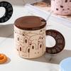 Керамическая чашка с изображением животных из мультфильмов, с крышкой и ложкой, дорогая кружка для пары, костюм для девушки, чашка для воды, небольшой подарок