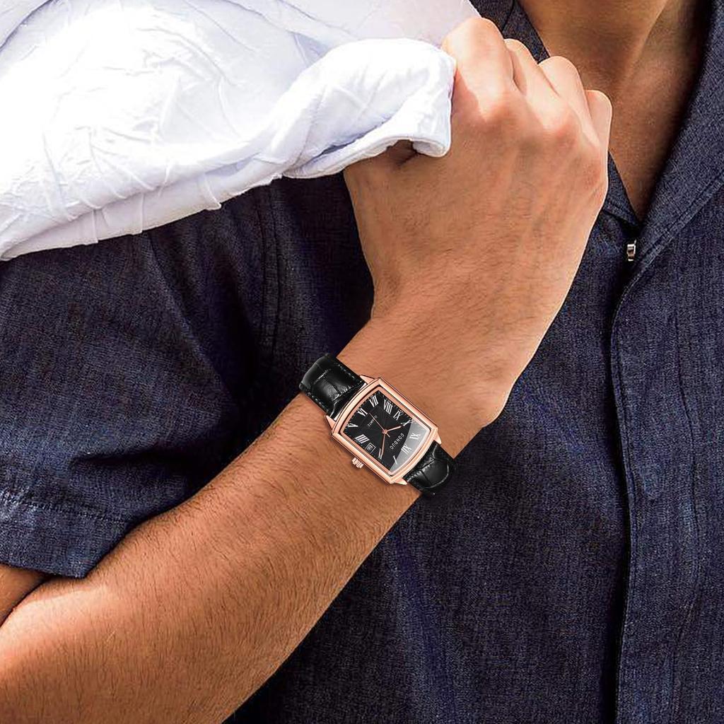 Square Watch with 3ATM Water Roman PU Leather Quartz Casual and Business Simple and Stylish Fashion Accessory Perfect Gift for and Day Men's Calendar,