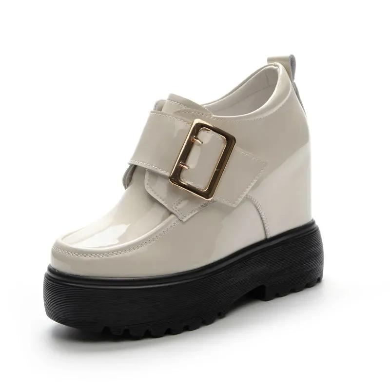 Fashion 11cm Genuine Leather Fashion Walking Height Increasing Loafers Ladies Casual Platform Wedge Women Slip On Student Shoes Slippers